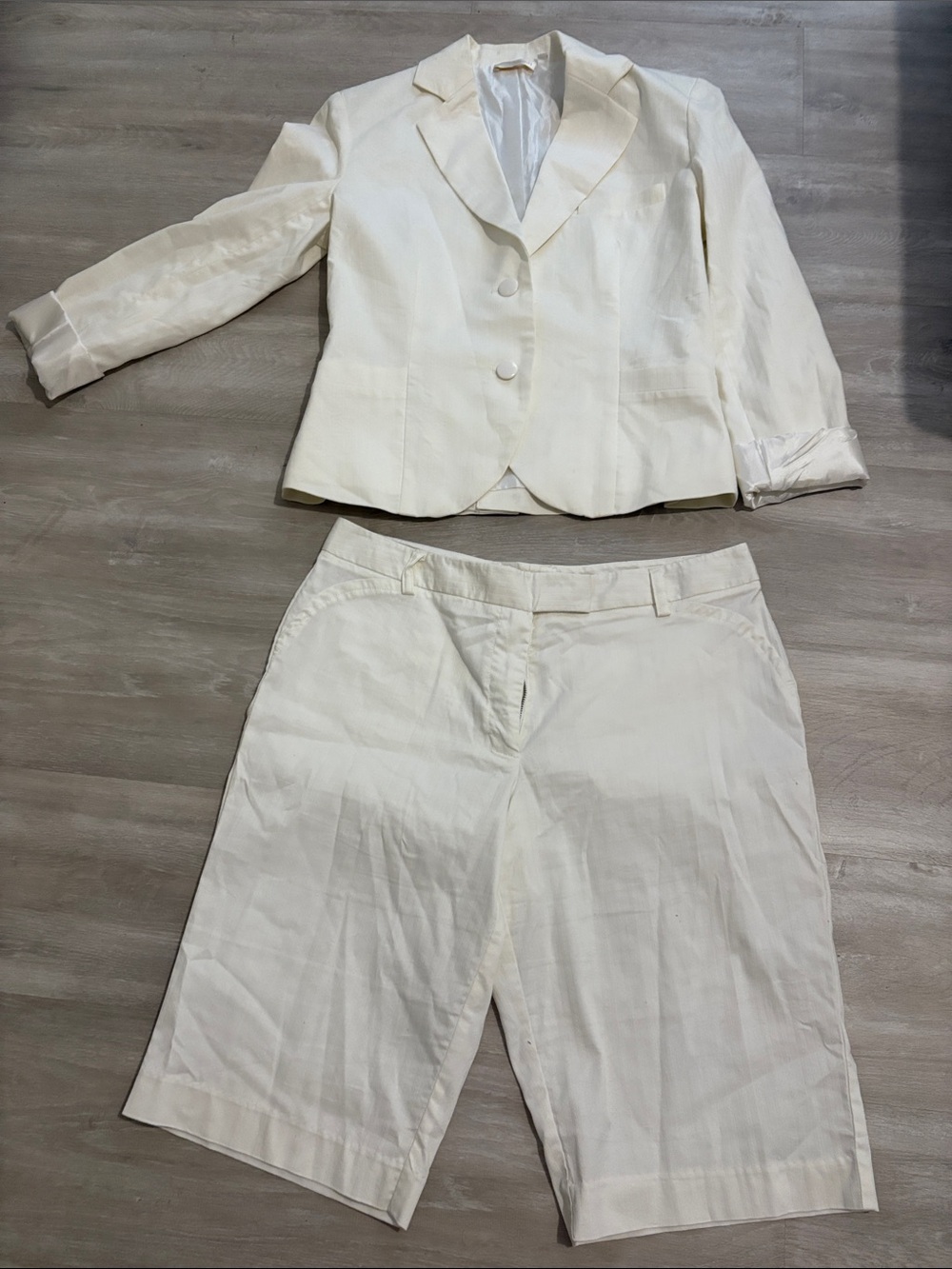 Carven Cream Two-Piece Blazer & Capris Set